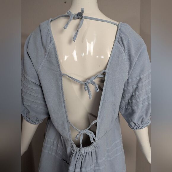 7 for all mankind blue balloon baby doll open back mini dress Large - Picture 7 of 10